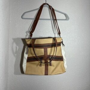 Tan Purse With Straps And Zippers Woman's Bag